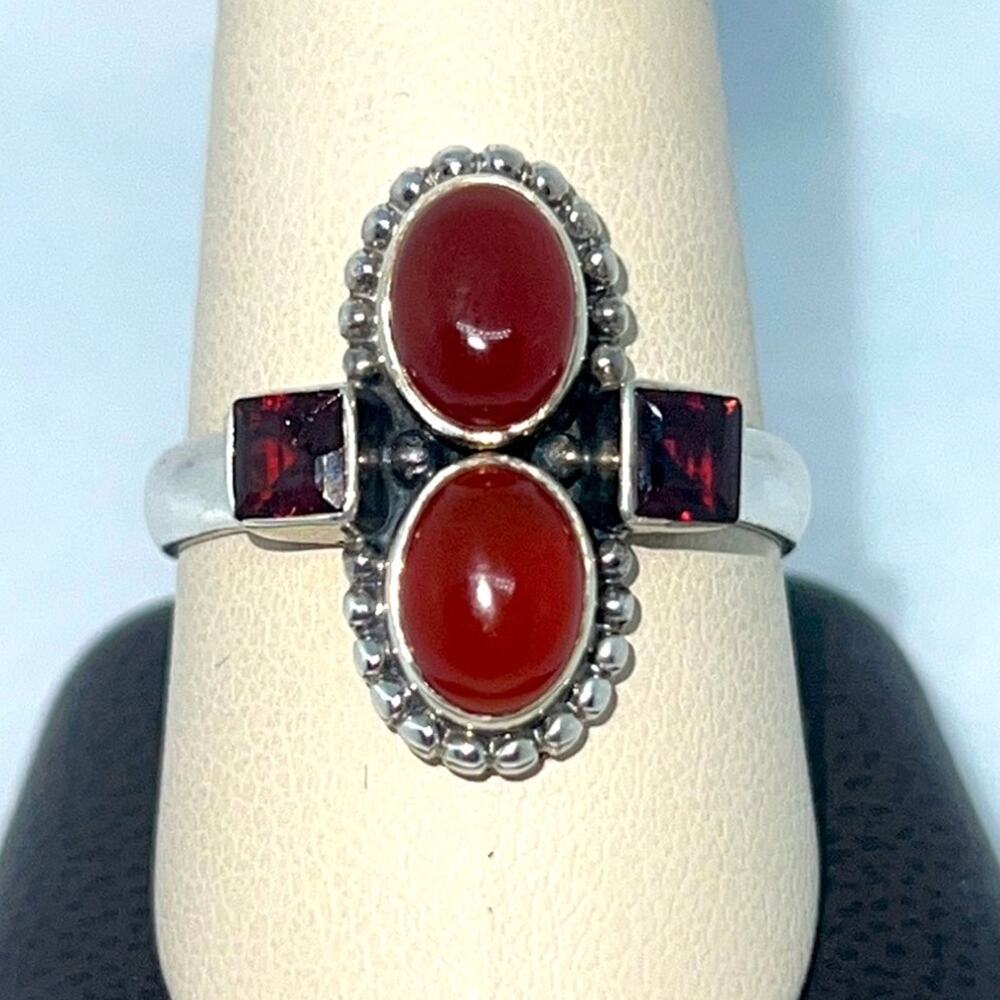 Nicky Butler Sterling Carnelian Garnet Beaded Ring 11